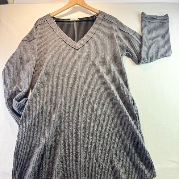 new in Tops - New In Charcoal‎ Grey Waffle Knit V-Neck Tunic Top ND30196 Small